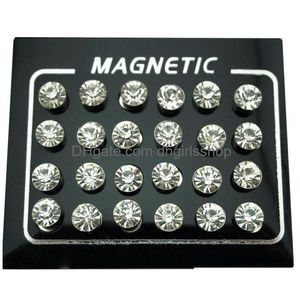 Charm 12 paar/partij 4/5/6/7mm ronde kristal strass magneet stud oorbel puck vrouwen mens magnetische nep oor plug sieraden drop leveren Dhbsf