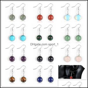 Charme 12Mm Femmes Turquoises Rose Cristal Quartz Oeil De Tigre Opale Pierre Charmes Boucles D'oreilles Pendantes Améthystes Boucle D'oreille Suspendue Hoop Mode Dhahq