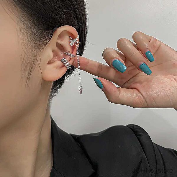 Encanto 1pc de moda coreana crystal cz mariposa estrella de la estrella geometría de puño de la oreja en los aretes para mujeres sin perforar joyas calientes