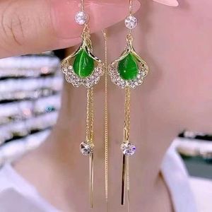 Charme 2022 Noble Mode Femme Abricot Feuille Gland Longue Suspendue Cristal Diamant Boucles D'oreilles Pendentif Bijoux Fête Anniversaire Cadeau F G230225