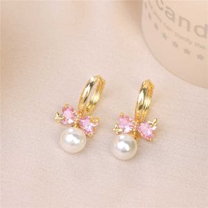 Charme 2023 Nouveau design Rose Bow Knot Zircon Boucles d'oreilles Goutte d'eau Perles Micro Set Boucles d'oreilles papillon délicates Petites boucles d'oreilles quotidiennes Cadeau G230320