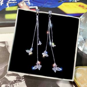 Charm 2024 Nieuwe Lange Kristallen Kwastje Vlinder Dangle Oorbellen Voor Vrouwen Bruiloft Drop Earring Mode-sieraden Geschenken Charm Glanzende Oorbellen Y240328