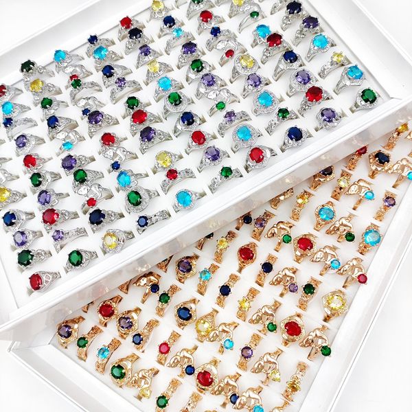 Charme 20 Pcs / Lot Coloré Pierre Naturelle Anneaux Solitaire Anneau Zircon Bande pour Femmes Et Hommes Style Mixte Bijoux De Mode De Mariage Cadeaux De Fête En Gros