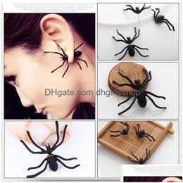 Charm 3D Spider Earring Black Ear Stud Funny Style Weird Design Punk Sieraden Accessoires Voor Vrouwen Mannen Halloween Decoratie Drop Del Dhhtf