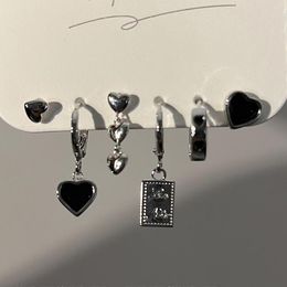 Charm 4PCSSet Silver Kleur metalen Tassel Chain Love Heart Earring Onregelmatige geometrische kersenringen oorbellen voor vrouwen geschenken sieraden set 221119