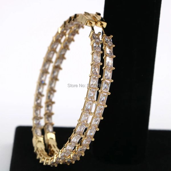 Charme 60 mm Large Crystal Hoops Moucles d'oreilles Basketball CZ Gold Gold Hoops Hiphop Oread Boucles d'oreilles Cadeau de Noël