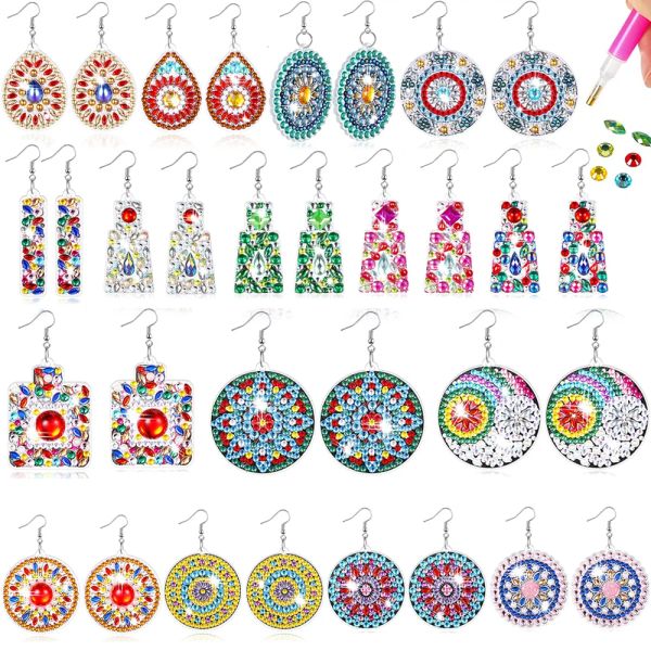 Charm 8/16 piezas DIY pendientes de pintura de diamante redondos/cuadrados en forma de diamante arte mosaico oreja cuelga joyería artesanía regalo hecho a mano para mujeres