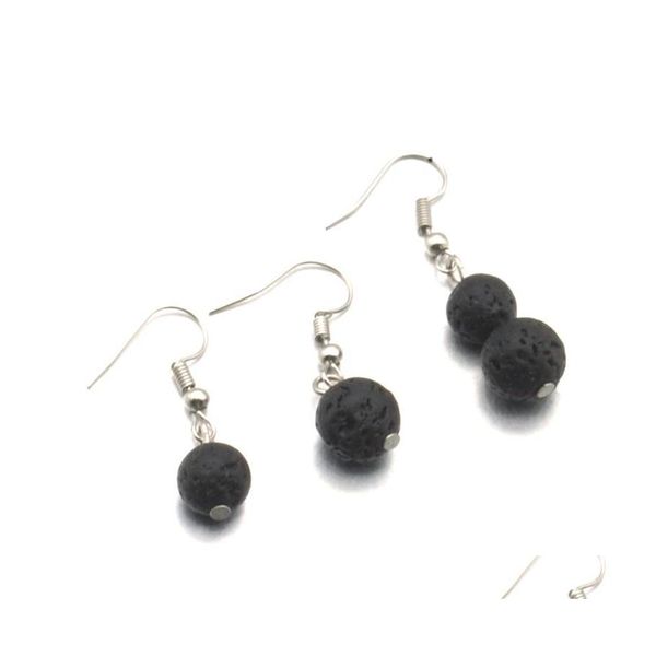 Charme 8Mm 10Mm Pierre De Lave Perle Charmes Boucle D'oreille Aromathérapie Huile Essentielle Par Diffuseur Dangle Boucles D'oreilles Pour Les Femmes Bijoux Drop Delivery Dhno0