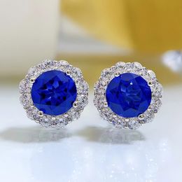 Charm 8mm Sapphire Diamond Stud Earring 100% Real 925 Sterling Silver Promise Wedding Earrings For Women Promise Party Sieraden