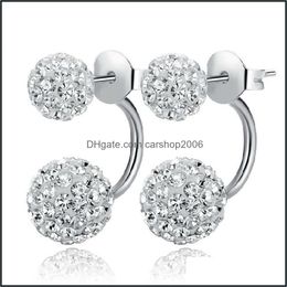 Charm 925 Sier pendientes de doble cara para mujer Crystal Disco Ball Stud Korean Girl Jewelry Allergy Drop Delivery 2021 Carshop2006 Dhxyy
