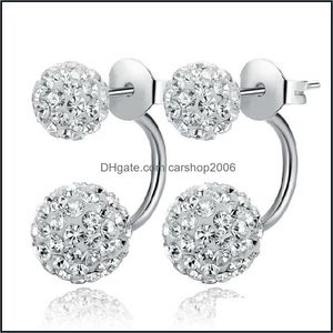 Charme 925 Sier Double Face Boucles d'oreilles pour femmes Crystal Disco Ball Stud Korean Girl Bijoux Allergie Drop Livraison 2021 Carshop2006 Dhxyy