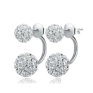 Boucles d'oreilles Double face en argent 925 pour femmes, clou boule Disco en cristal, bijoux coréens pour filles, livraison directe Dh5Mi