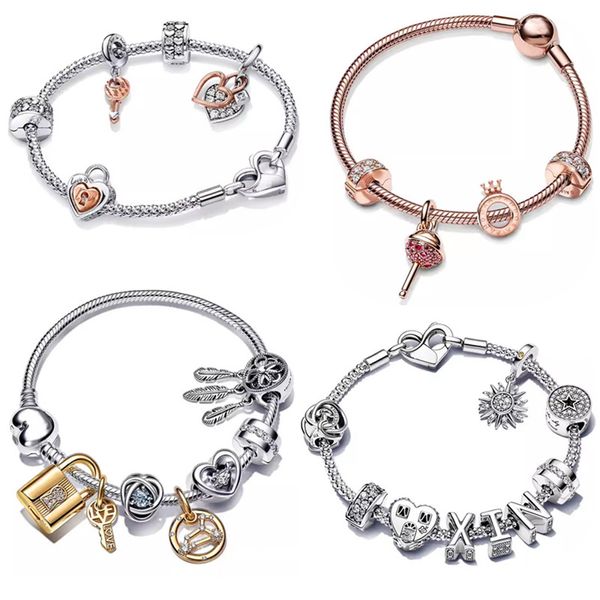 Charm 925 pulseras de plata de diseño para mujer joyería DIY ajuste Pandoras Little Mermaid cangrejo colección completa pulsera conjunto fiesta de Navidad regalo de vacaciones con caja