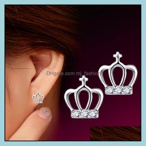 Charm 925 Sterling Sier Crown oorbellen voor vrouwen Fashion Tiny Oor Pin Fijne sieraden Drop levering 2021 MJfashion Dhuvs