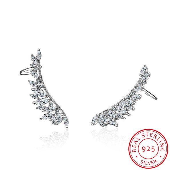 Charm 925 aguja de plata esterlina Zirconia Angel Wings Stud pendientes para mujeres Bijoux joyería fina Ear Cuff lindo regalo AA230311
