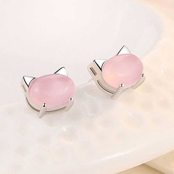 Charm 925 Sterling Silver Opal Cute Pink Cat Piercing Stud Pendientes para mujeres niñas moda fiesta joyería regalo Pendientes Ljflkda AA230327