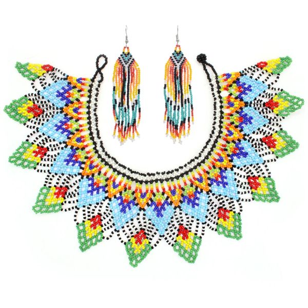 Encanto africano étnico tribal colorido con cuentas babero gargantilla collar pendientes conjunto para mujeres novia bohemia india collares chal joyería