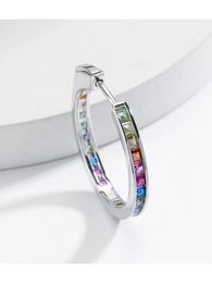 Charm Allnoel Hoop oorbellen 925 Sterling zilveren vrouwen kleurrijke zirkoon regenboog kristal grote cirkel pendientes geschenken fijne sieraden 230320