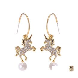 Charm Animal Series Girls Fashion Wild Horse Fl Zirkon Exquise oorbellen voor vrouwen geschenken sieraden drop levering otixf