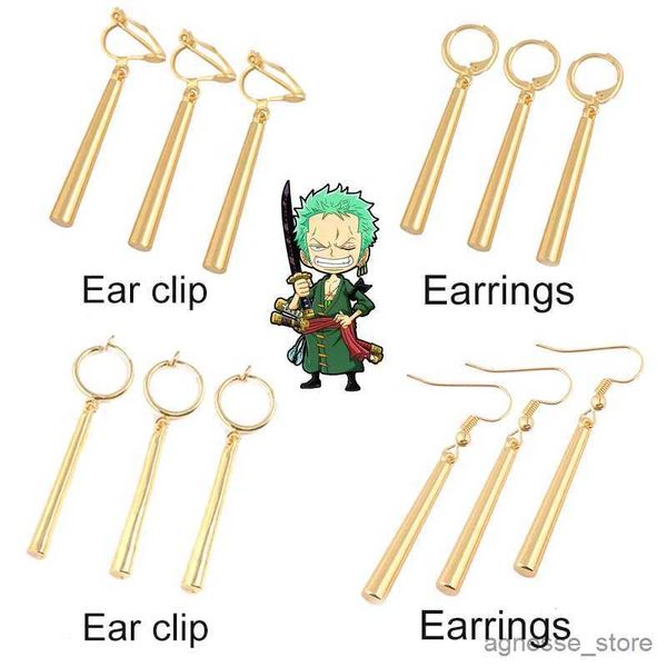 Encanto Anime Roronoa Zoro Cosplay Pendientes Sauron Clips para las orejas Colgante dorado Pendientes de gancho para mujeres Hombres Joyería 3 Unids / set R231204