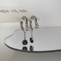 Charme AOMU 2021 Nouveau Rétro Simple Violet Transparent Métal Boucle D'oreille En Forme De C Lisse Irrégulier Géométrique Boucles D'oreilles Pour Les Femmes Bijoux G230225