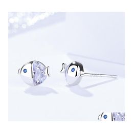 Charm Aankomst schattig Tiny Fish Earring Stud 925 Sterling Sier Women Gift CZ Sieraden C3 Drop levering oorbellen DHZAT