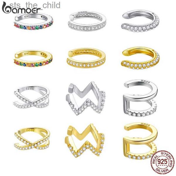 Charme Bamoer 1PC oreille manches 925 en argent Sterling Clip femmes boucles d'oreilles or espagnol mode bijoux eau diamant petites boucles d'oreilles SCE994C24326