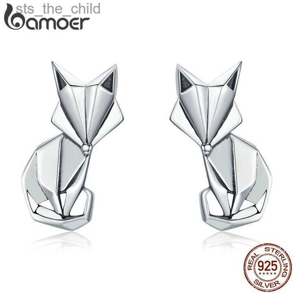 Charm BAMOER Venta caliente auténtica Plata de Ley 925 moda plegable Fox Animal Stud pendientes para mujer joyería de plata esterlina SCE526C24326