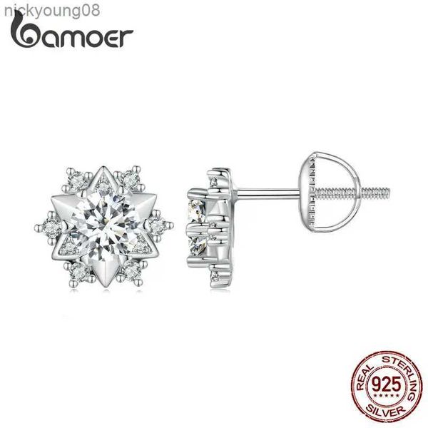 Breloque Bamoer flocon de neige boucles d'oreilles 0.5 Carat diamant Moissanite boucles d'oreilles 925 bijoux en argent Sterling pour les femmes cadeau de mariage L2403