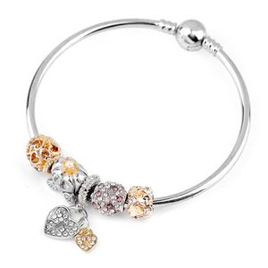 Charm Beads Armbanden Diamond Heart Hanger Bangle Charm Pandora Gold Bead als geschenk Diy sieraden met Logo228Y