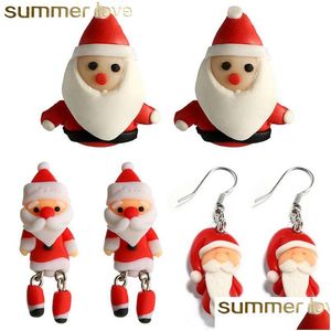 Charm Beautif Kids Pendiente Hecho a mano Arcilla polimérica Suave Papá Noel Pendientes para mujer Moda Navidad Piercing Ear Studs Joyería Gi Dh1Yq