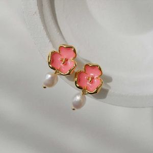 Charm Mooie roze kristallen bloem parel oorbellen geschikt voor vrouwen persoonlijkheid nieuwe mode-sieraden hanger G230602
