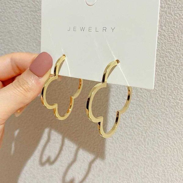 Charme Big Hoops Boucles d'oreilles en or véritable Boucles d'oreilles en acier inoxydable pour femmes faciles à assortir Lucky Clover Lettre V ronde Bijoux de mode Boho G230225