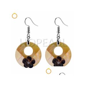 Charm Black Flowers Beige Shell Boucles d'oreilles Bijoux d'été naturels Cadeau Inspiré de la plage 5 paires Drop Delivery Dhhph