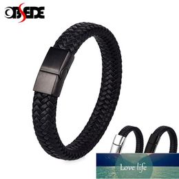 Charm Black Lederen Armband Mannen Trendy Rvs Magnetische Sluiting Bangle Punk Hiphop Mannelijke Sieraden Pols Gift 18.5 / 20.5 / 22 CM Factory Prijs Expert Design Quality