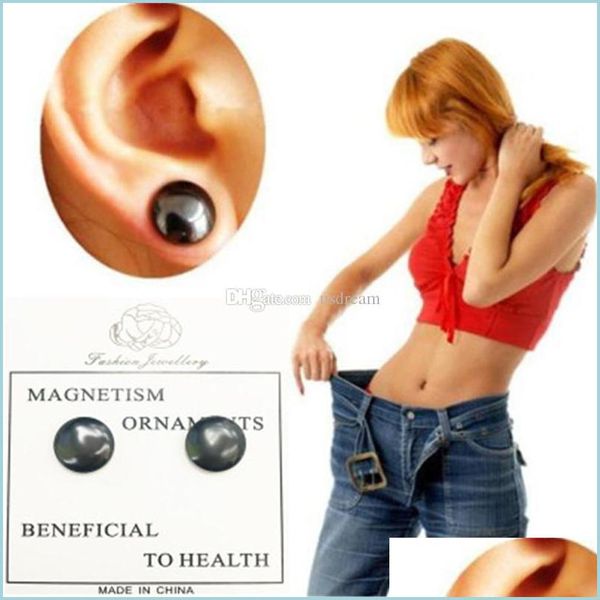 Charm Black Magnet Pendientes Stud Charm Clip en Slim Healthy Power Ear Rings Mujeres para hombre Hip Hop Joyería de moda Entrega de gota DHJXY