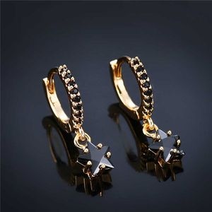 Charme Noir Zircon Étoile Femmes Boucles D'oreilles Bijoux De Mode Jeune Fille Cuivre Métal Pendentifs Boucle D'oreille Femme Or Coloré Oreille Bijoux Chaud G230225