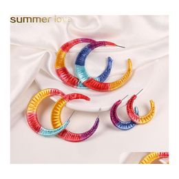 Charme Bohème Colorf Raphia Tricot Grand Boucles D'oreilles En Forme De C Pour Les Femmes Couleur Arc-En-Ciel À La Main St Tissé Stud Boucle D'oreille Bijoux Ethniques Drop De Otxvo