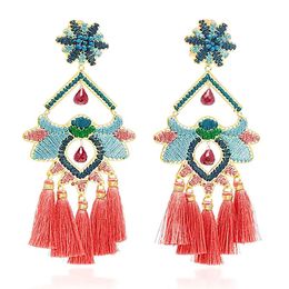 Boucles d'oreilles à breloques style Boho exagéré, créatives pour femmes, faites à la main, enroulement d'insectes, pompon, vente en gros, nouveaux bijoux 2022