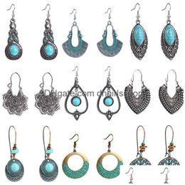 Charme Boho Femme Turquoise Oreilles Antique Gypsy Indian Tribal Ethnic Hoop Sleat