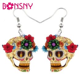 Bedel Bonsny Statement Acryl Klassiek Halloween Bloemen Schedel Oorbellen Dangle Drop Mode-sieraden Voor Dames Meisjes Dames Charms 231013