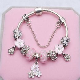 Bedelarmband 925 zilveren armbanden roze bedel kralen hanger geschikt voor snake chain DIY sieraden met geschenkdoos of nylon bag249M