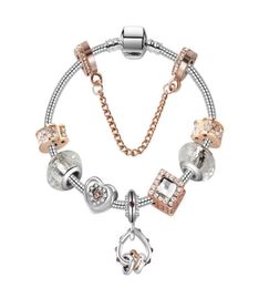 Bracelet à breloques en argent 925 pour femmes, diamants, cristal, manchette, bijoux, cadeau, grand trou, perle, cadeau de la saint-valentin, 3841469