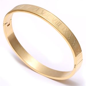 Bracelet à breloques manchette en acier inoxydable bracelets bracelets or femmes hommes amour ouverture bracelets hommes bijoux chiffres romains bangle314L