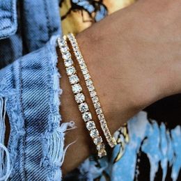 Bracelet à breloques Bracelet de Tennis Hip Hop tendance AAA zircon cubique couleur argent adolescente chaîne en cristal sur la main bijoux de mariage H086 231025