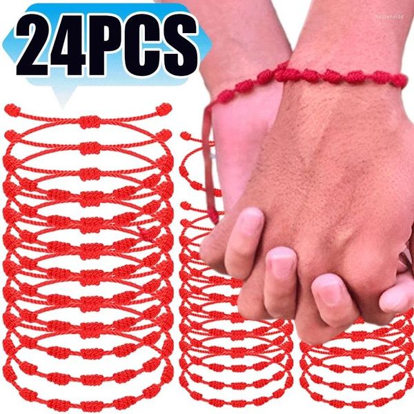 Bracelets de charme 1-24pcs 7 noeuds rouge chaîne bracelet pour couple corde tressée protection bonne chance amulette succès bijoux faits à la main