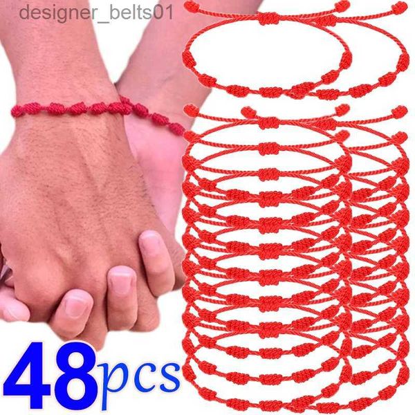 Pulseras con dijes 1-48 piezas Pulsera de hilo rojo de 7 nudos para parejas Pulseras trenzadas Protección Buena suerte Amuleto para el éxito Joyería hecha a mano L231214