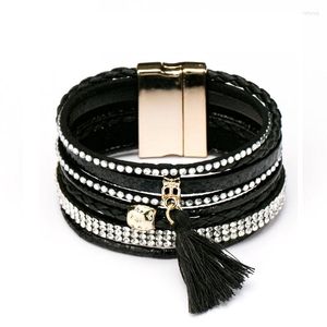 Bracelets porte-bonheur 1 Pc/lot 2023 Style vente bijoux bohème mélange gland strass cuir Braceletbangle fermoir magnétique