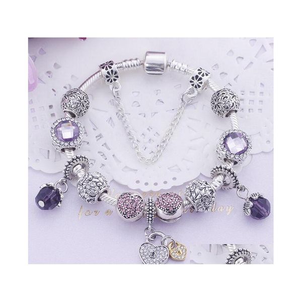 Pulseras con dijes 1 Unids Mujeres Elegantes Pulsera de Amatista Pulseras Colgantes de Aleación Brillante Para Mamá Bonito Regalo Día de la Madre 8 Estilo Ship Drop Dh8Pw