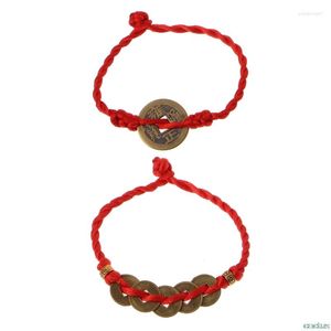 Bracelets porte-bonheur 1 pièce chinois Feng Shui richesse chance pièce cuivre pendentif réglable rouge chaîne Bracelet bijoux